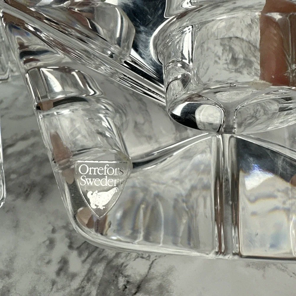 Orrefors Sweden Heavy Crystal Tea Light‎ Votive Holder Set of 3 Geometric